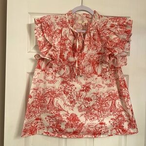 Hot Pink and Cream Ruffle Blouse